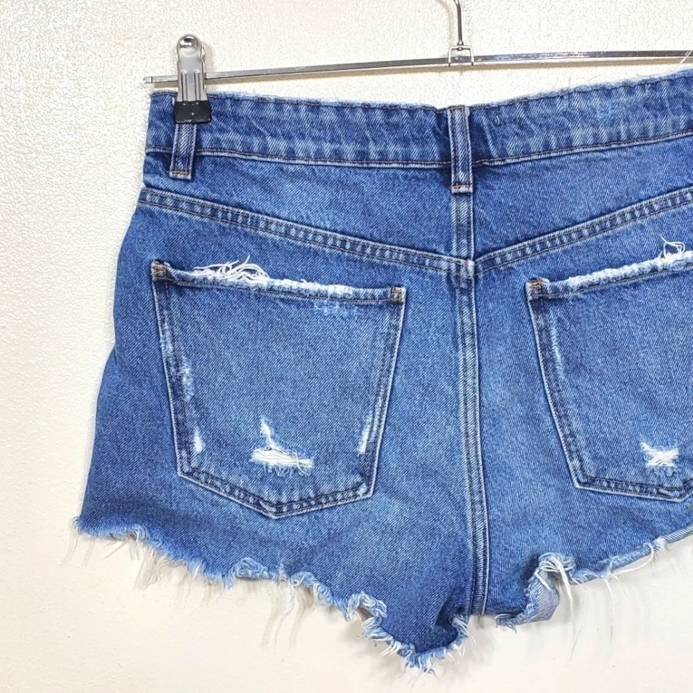 Zara Button Fly Shorts Distressed High Rise Short Shorts Size 6